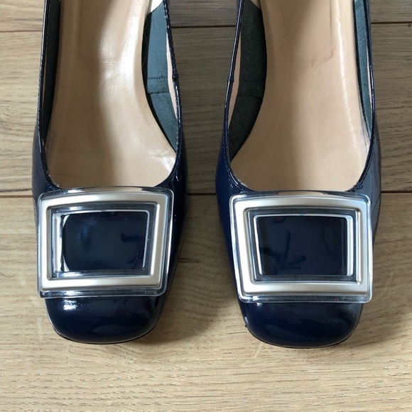 Women’s Scarlet Dark Blue Square toe Leather High Heel Pumps Shoes size 38.5 - Picture 4 of 13